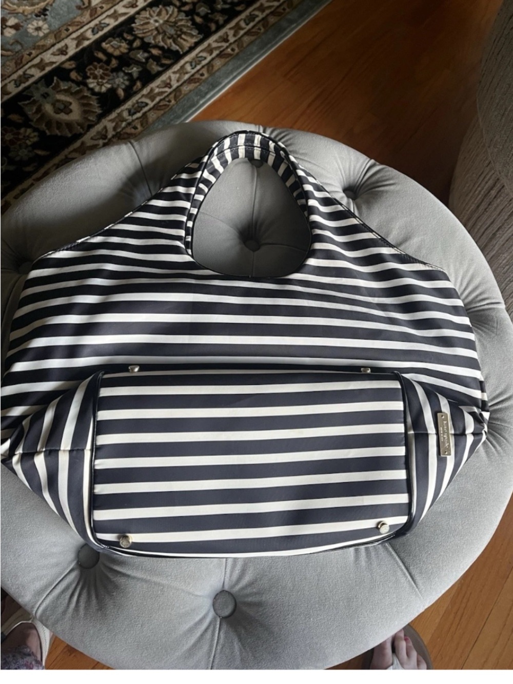 kate spade Black & White Striped Bow Handbag/Tote - Picture 6 of 16